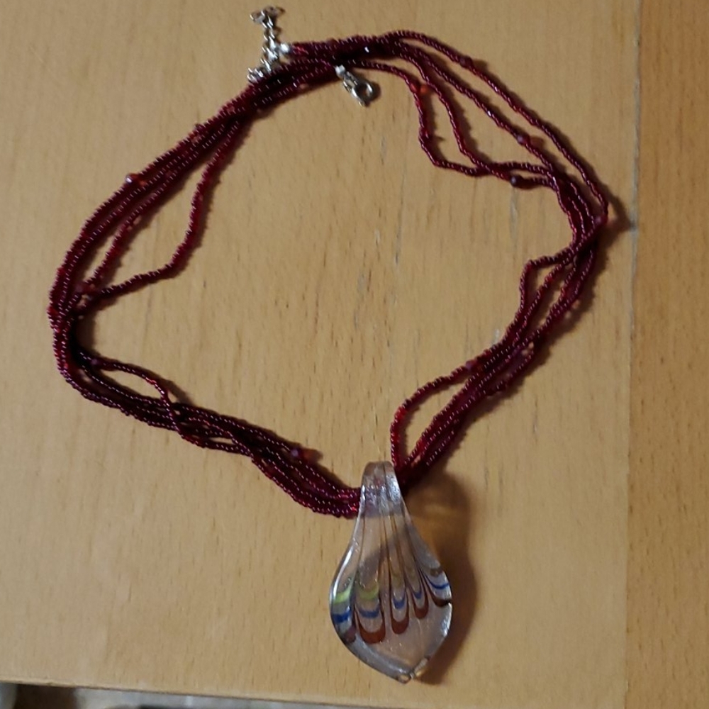 Multi Strand Red Pendant Necklace